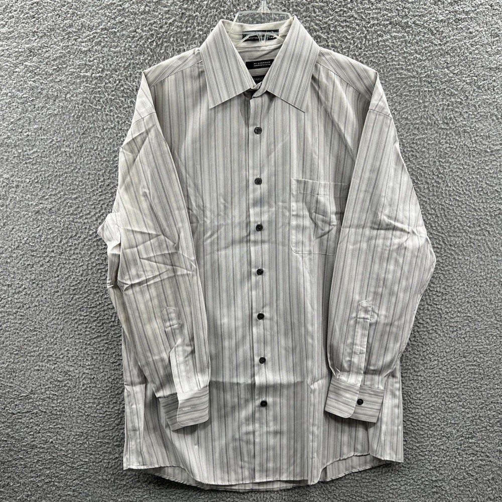 Mens Wrinkle Free Dress Shirt Large 16 32/33 Striped Office Career Business